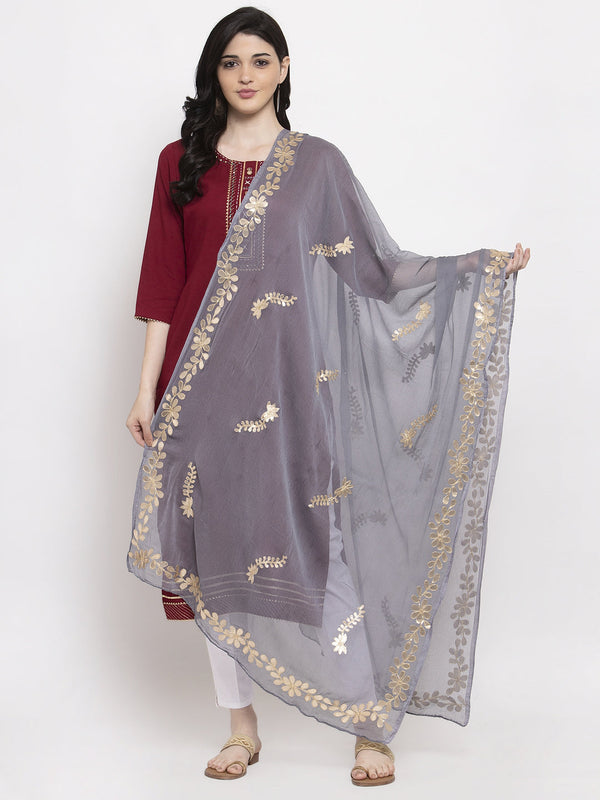 Women's Grey Gotta Patti Chiffon Dupatta - Wahe-NOOR