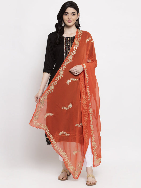 Women's Orange Gotta Patti Chiffon Dupatta - Wahe-NOOR