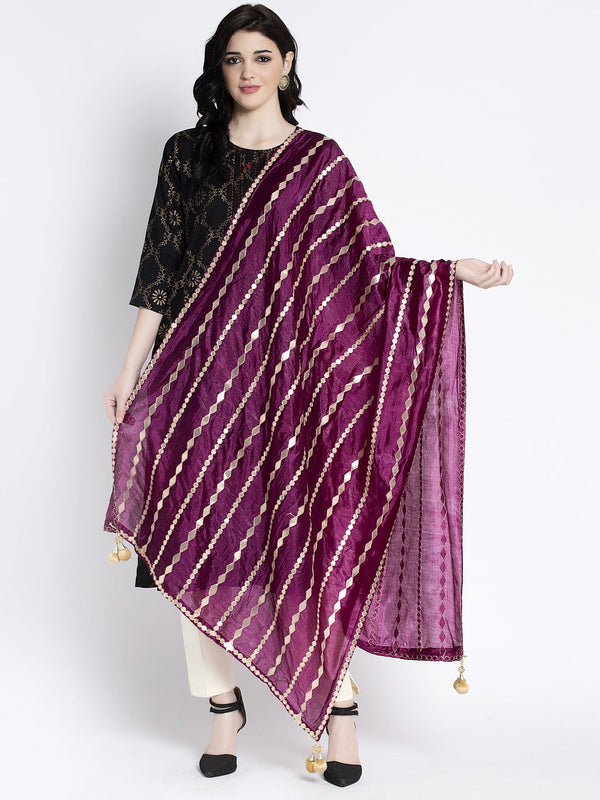 Women's Wine Gotta Patti Poly Silk Dupatta - Wahe-NOOR