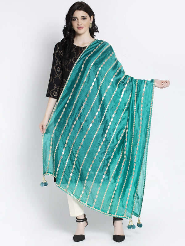 Women's Turquoise Gotta Patti Poly Silk Dupatta - Wahe-NOOR