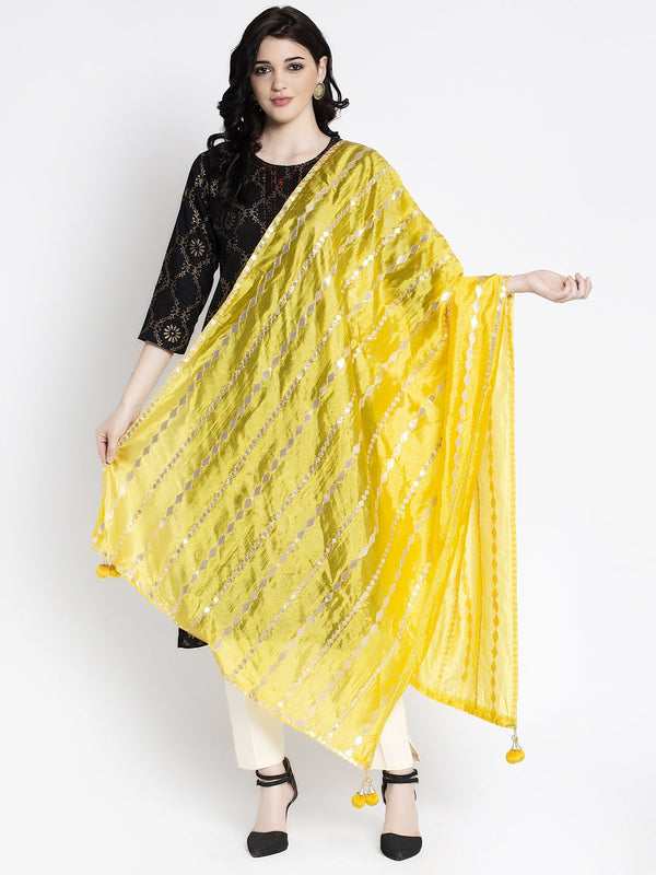 Women's Yellow Gotta Patti Poly Silk Dupatta - Wahe-NOOR