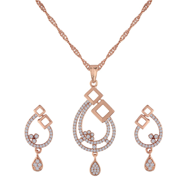 Women's 18k Rose Gold Plated Pearl & Cubic Zirconia Twisted Pendant Necklace Set with Earrings - I Jewels