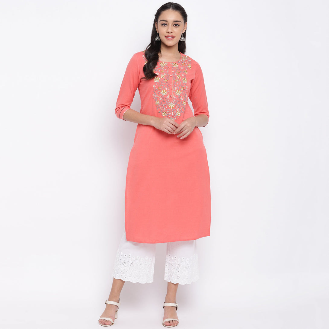 Women's Embroidered Peach Kurti By Vbuyz- (1Pc Set)