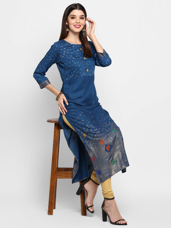 Women's Dark Aqua Color Rayon Straight Kurta Only  - Vbuyz