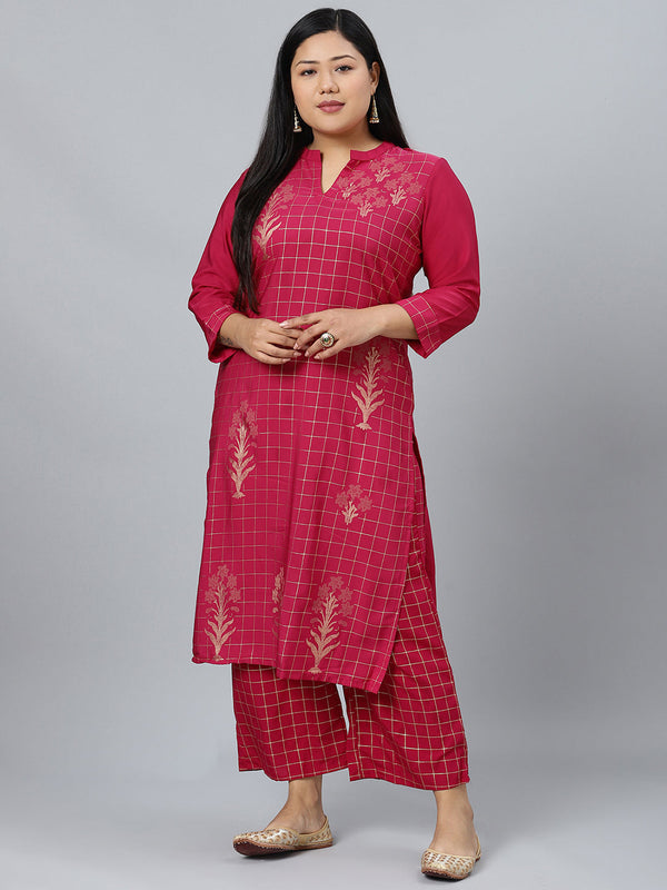 Women Maroon Printed Crepe Kurta With Palazzo by Ziyaa (2pcs Set)