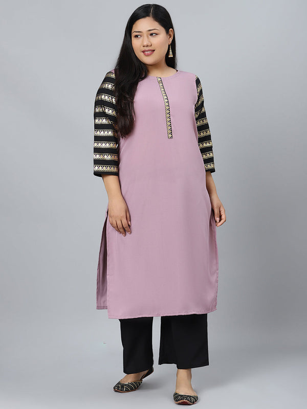 Women Purple Straight Crepe Kurta With Palazzo by Ziyaa (2pcs Set)