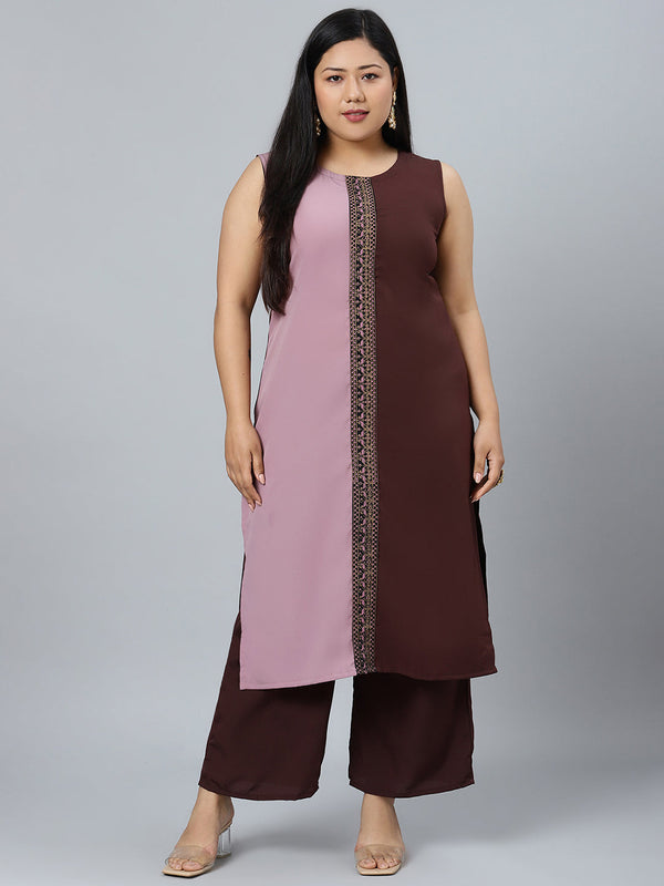 Women Brown Crepe Kurta With Palazzo by Ziyaa (2pcs Set)