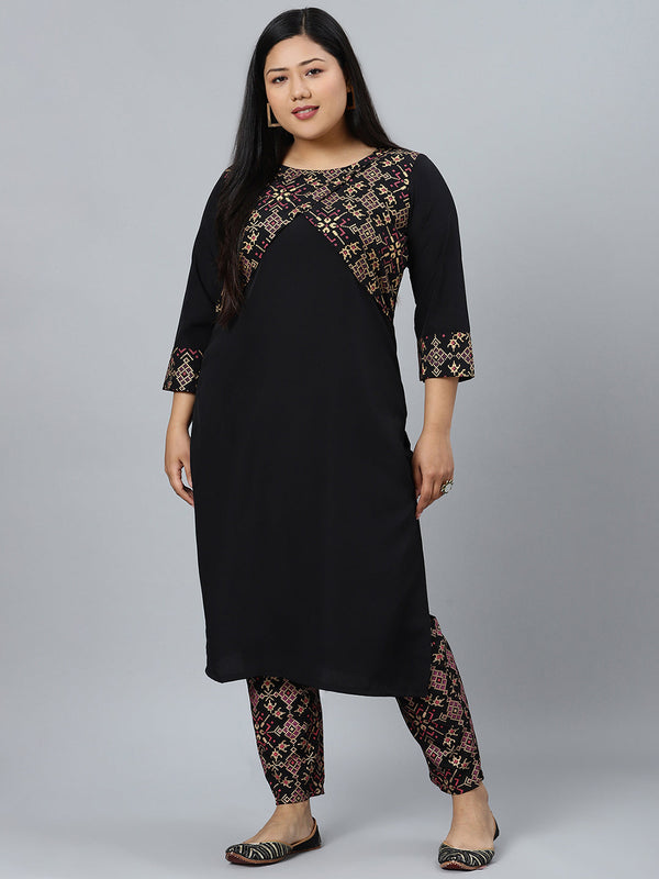 Women Black Crepe Kurta With Pant by Ziyaa (2pcs Set)