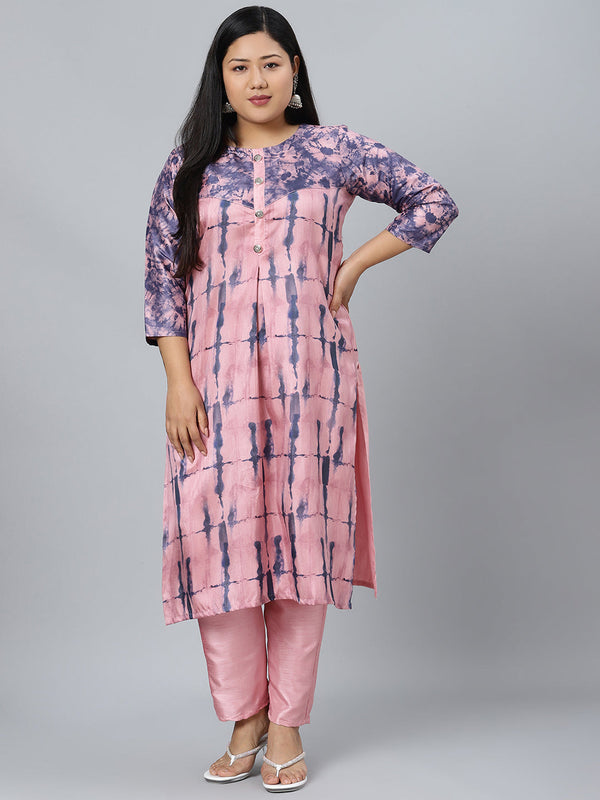 Women's Pink Digital Print Straight Polysilk Kurta Pant Set - Ziyaa