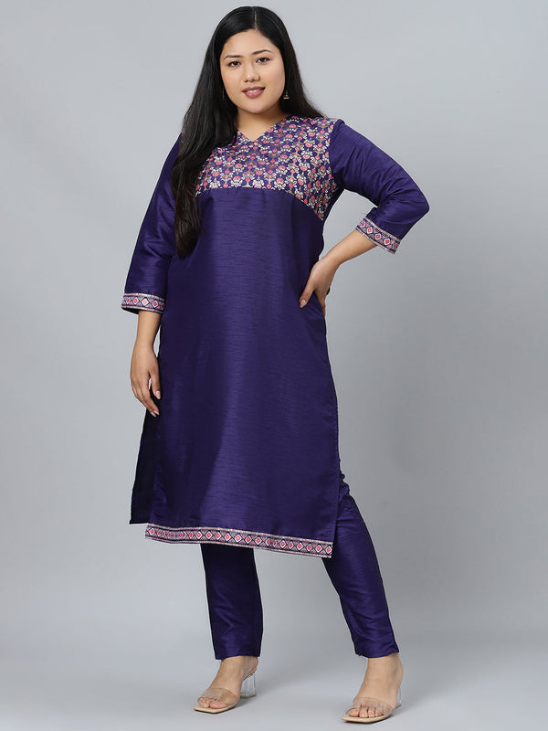 Women's Navy Blue Printed Kurta With Pant Set by Ziyaa- (2pcs set)