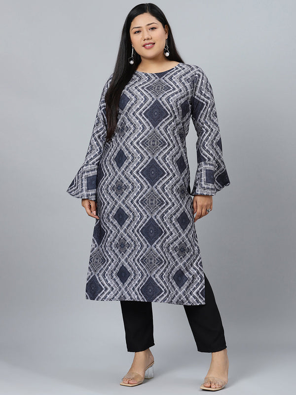 Women's Black Printed Rayon Kurta With Pant by Ziyaa- (2 pcs set)