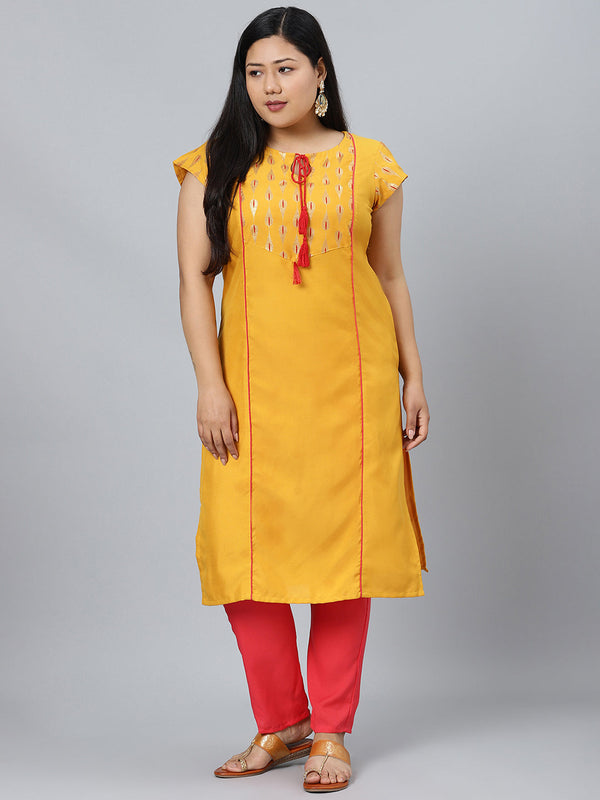 Women's Mustard Poly Rayon Kurta With Pant by Ziyaa- (2pcs set)