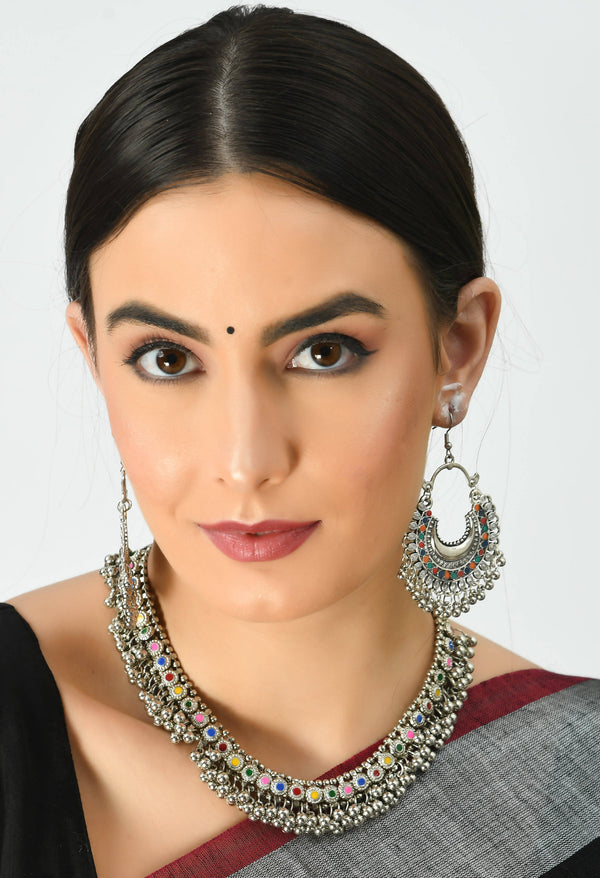 Kamal Johar Traditional Multi colour Necklace with Earrings Jkms_105