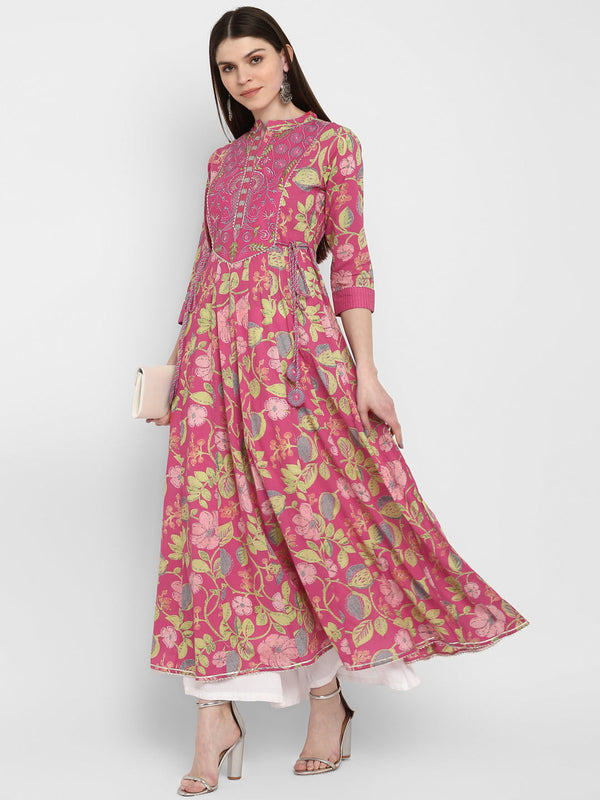 Women's Printed Anarkali Coral Kurta By Vbuyz- (1Pc Set)