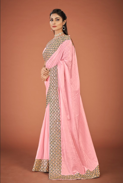 Women's Lata Pink Sana Saree  - Vamsee