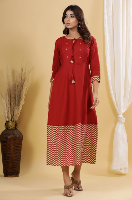 Women's Maroon A-Line Anarkali Kurta - Yufta