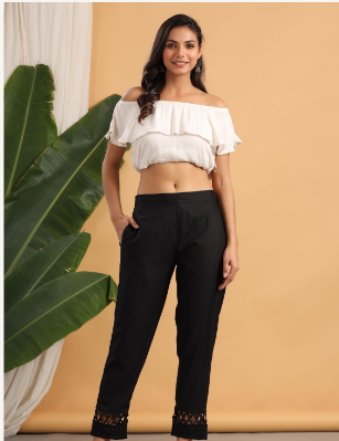 Women's Black Rayon Solid Straight Pants - Juniper