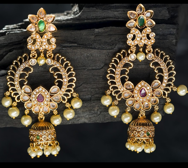 Women's Gold Plated Contemporary Cz Chandbalis Earrings - Alankara