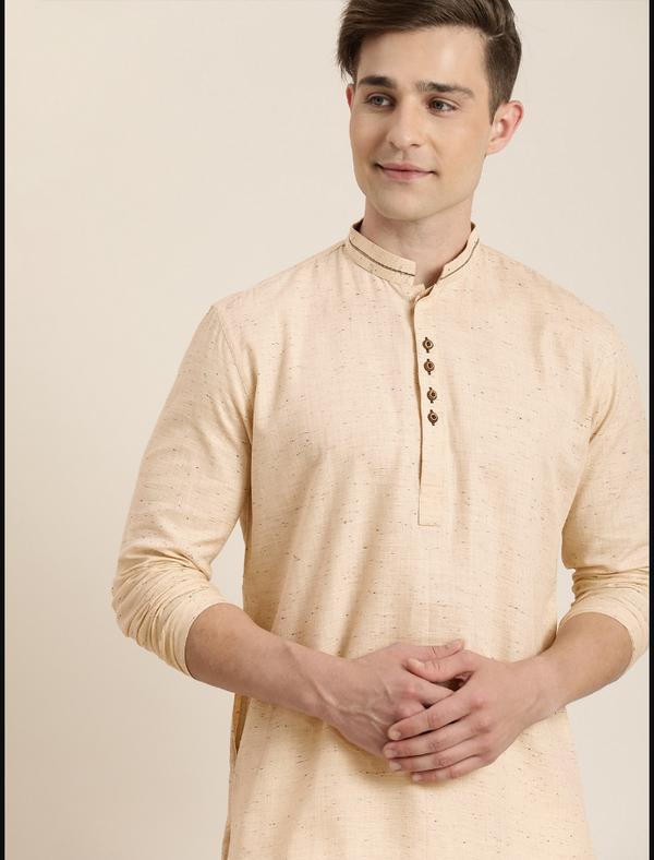 Men's Beige Organic Cotton Kurta - Vastramay