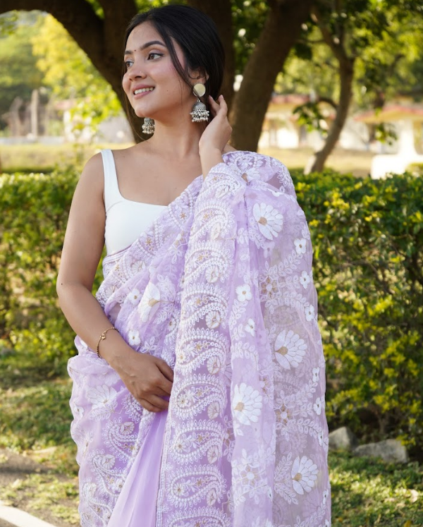 Women's Amisha Purple Organza Saree  - Vamsee