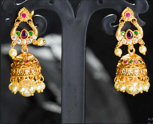 Women's Gold Plated Contemporary Mat Finish Jumki Earrings - Alankara