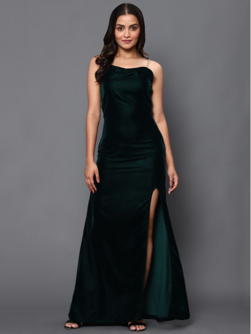 Women's Green Velvet Gown - Khumaar-Shuchi Bhutani