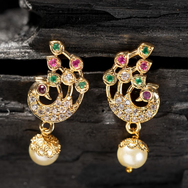 Women's Gold Plated Contemporary Peacock Tops Earrings - Alankara