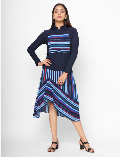 Women's Blue Stripes Co-Ord Set - Khumaar-Shuchi Bhutani