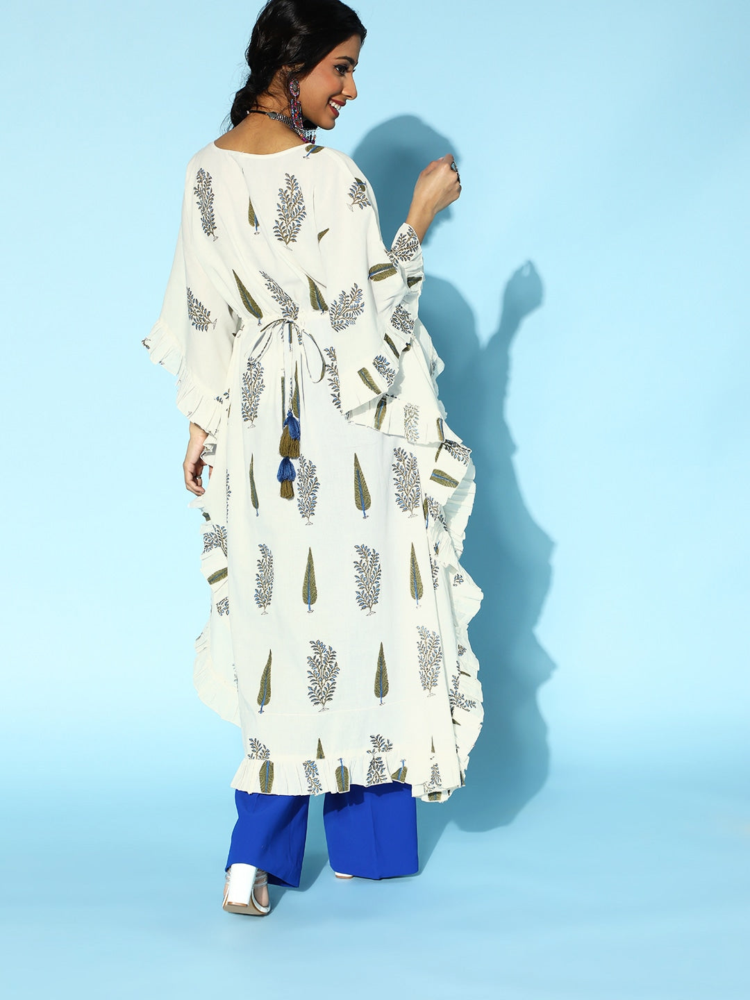 Classic White Printed Kaftan Kurta-Indiakreations-JS9541KFTWHS