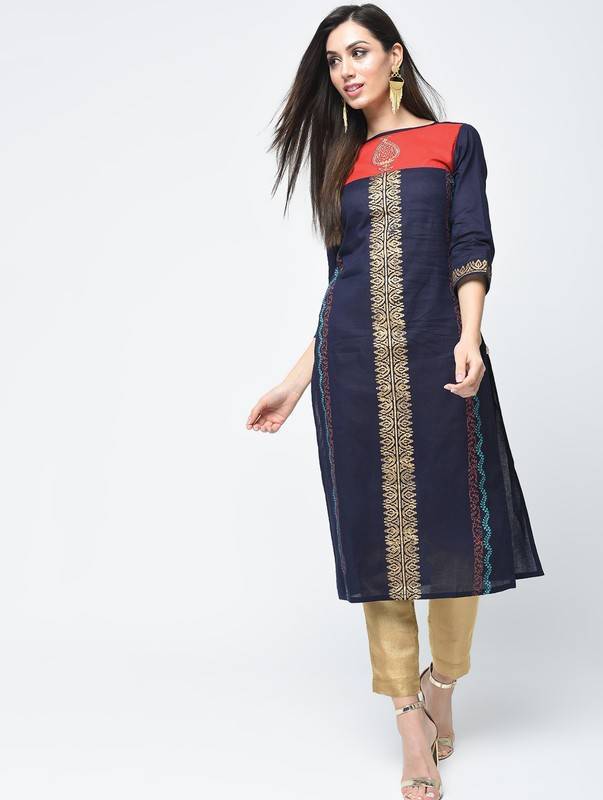 Women's Block Printed Straight Kurta - Aniyah