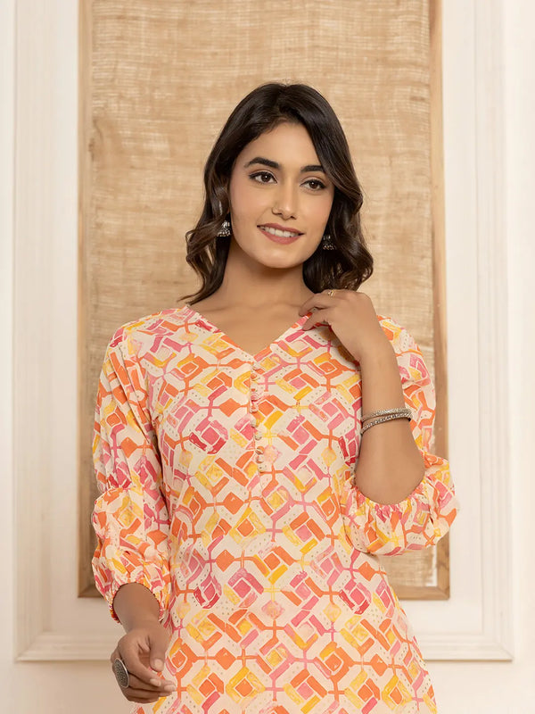 Cotton Pink Geometric Prin Co-Ord Set-Indiakreations-JS6935CRDPKS