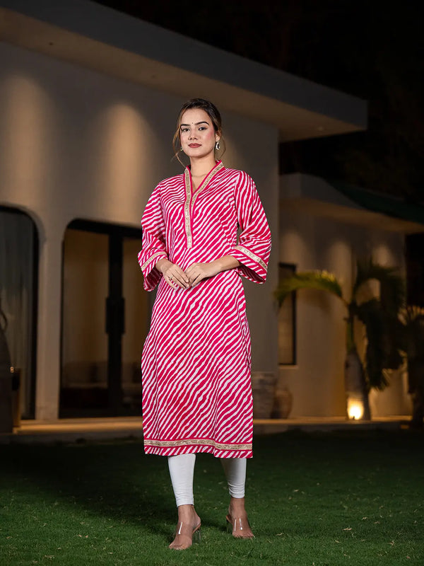 Cotton Pink Leheriya Kurta-Indiakreations-JS6965KURPKS