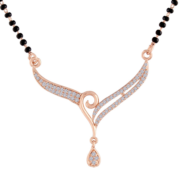 Women's 18k Rose Gold Plated Pendant with Black Bead Chain Mangalsutra - I Jewels