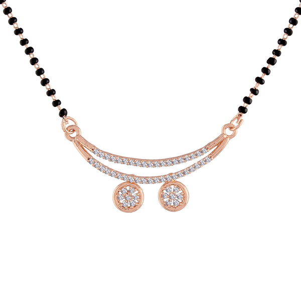 Women's 18k Rose Gold Plated Pendant with Black Bead Chain Mangalsutra - I Jewels