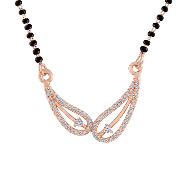 Women's 18k Rose Gold Plated Pendant with Black Bead Chain Mangalsutra - I Jewels