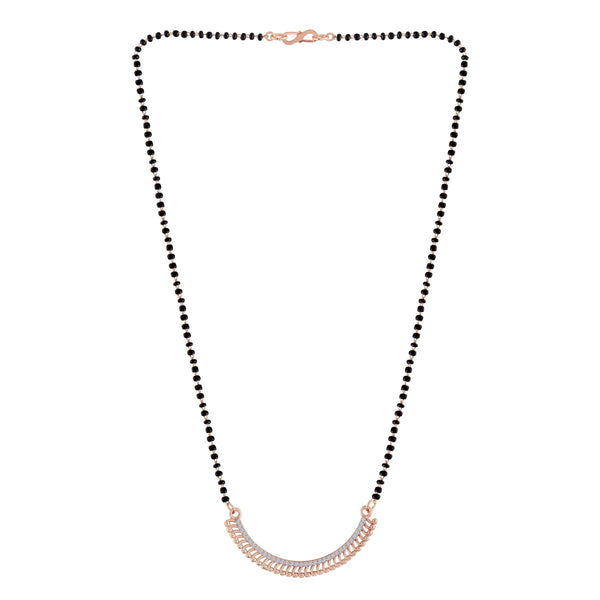 Women's 18k Rose Gold Plated Pendant with Black Bead Chain Mangalsutra - I Jewels