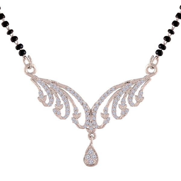 Women's 18k Rhodium Plated Pendant with Black Bead Chain Mangalsutra - I Jewels