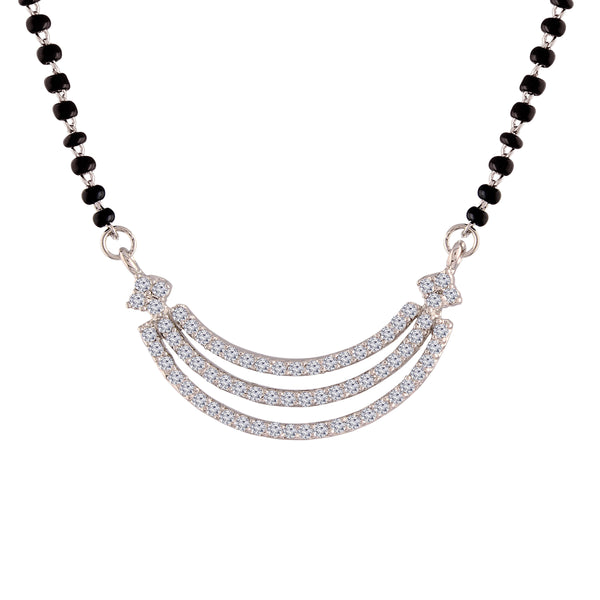 Women's 18k Rhodium Plated Pendant with Black Bead Chain Mangalsutra - I Jewels