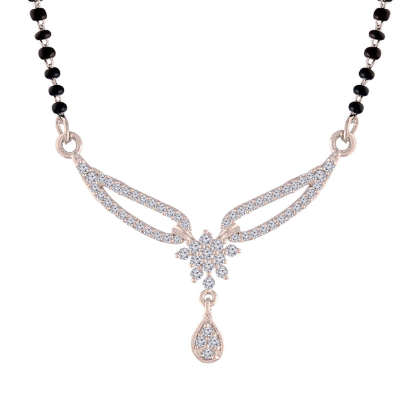 Women's 18k Rhodium Plated Pendant with Black Bead Chain Mangalsutra - I Jewels