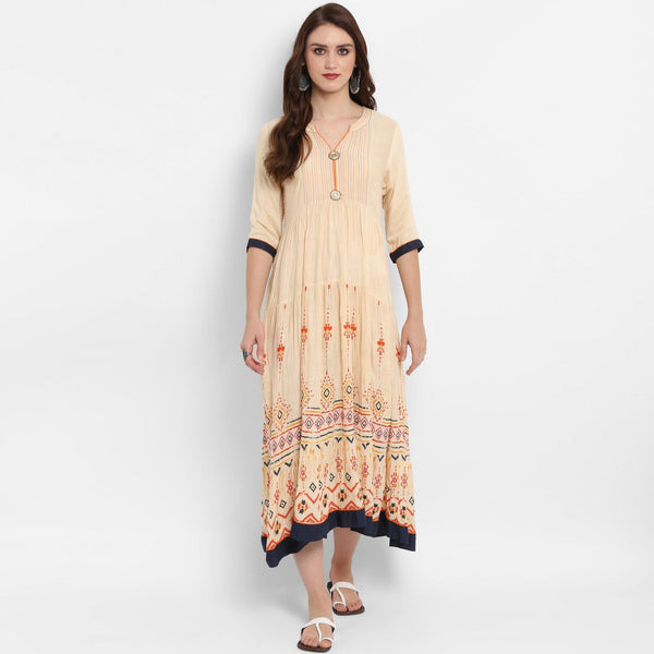 Women's Printed Tiered Pin-Tucks Dress - Pannkh