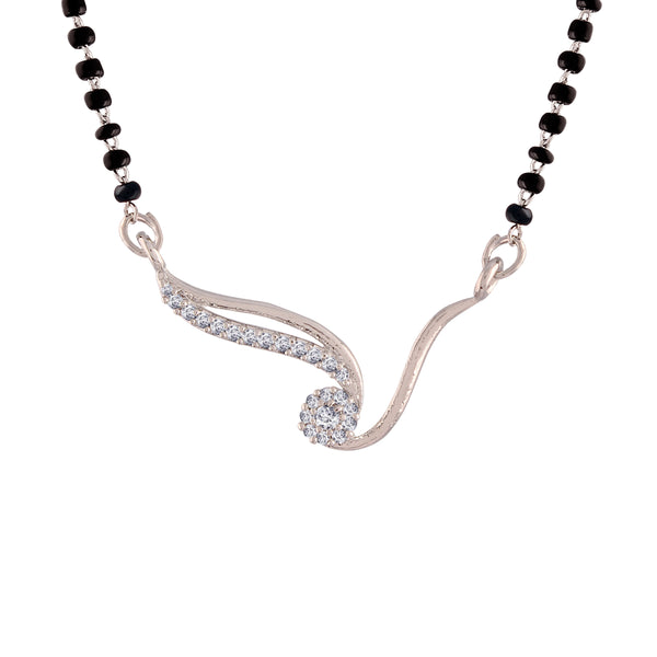 Women's 18k Rhodium Plated Pendant with Black Bead Chain Mangalsutra - I Jewels