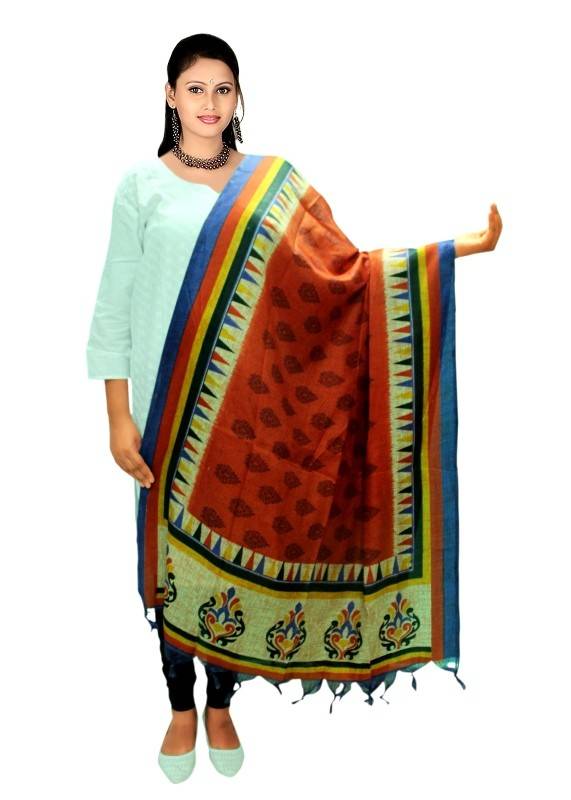 Women's Vamika Multi-Colour Printed Bhagalpuri Silk Dupatta Vms20021 - Vamika