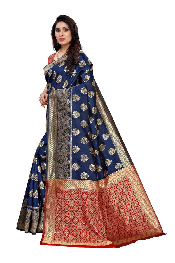 Women's Banarasi Jacquard Weaving Blue Saree - Vamika