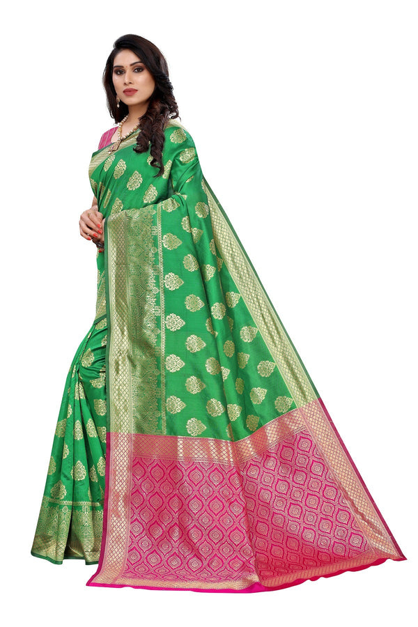 Women's Banarasi Jacquard Weaving Green Saree - Vamika