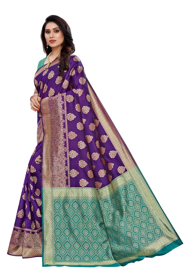 Women's Banarasi Jacquard Weaving Purple Saree - Vamika