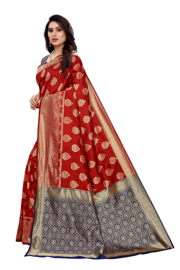 Women's Banarasi Jacquard Weaving Red Saree - Vamika