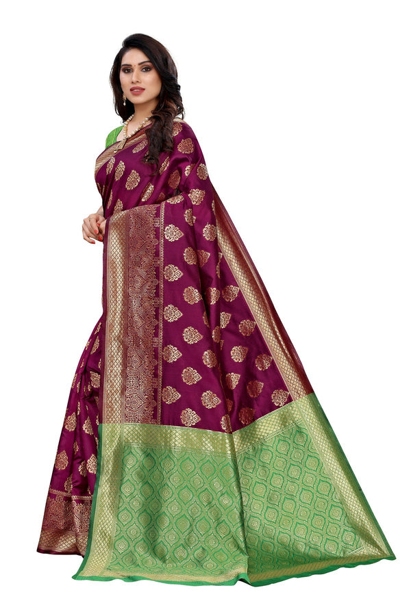 Women's Banarasi Jacquard Weaving Wine Saree - Vamika