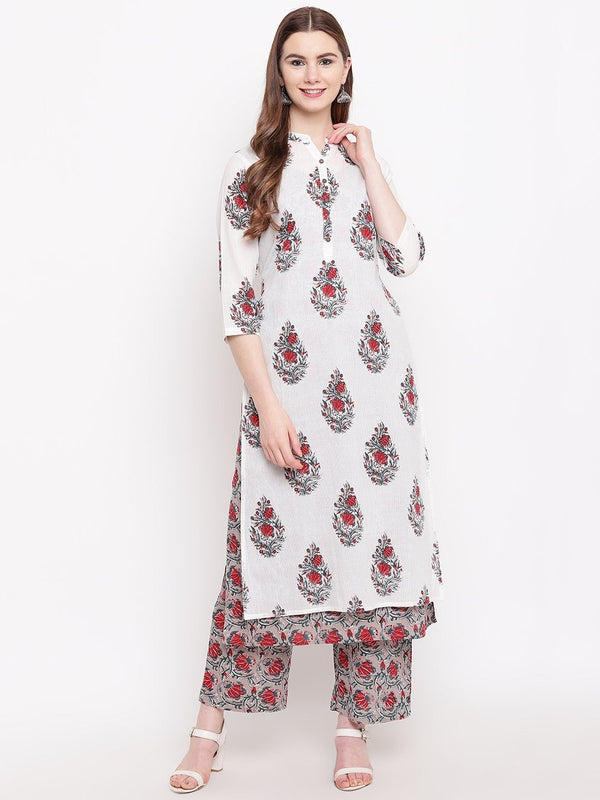 Women's White Cotton Kurta Palazzo Set - Divena