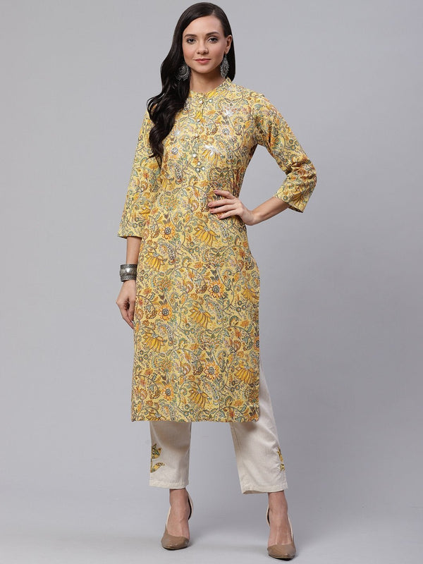 Women's Yellow Cotton Kurti With Cotton Flex Pant Set - Noz2Toz