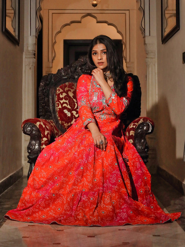 Jashvi Bandhej Printed Anarkali Kurta